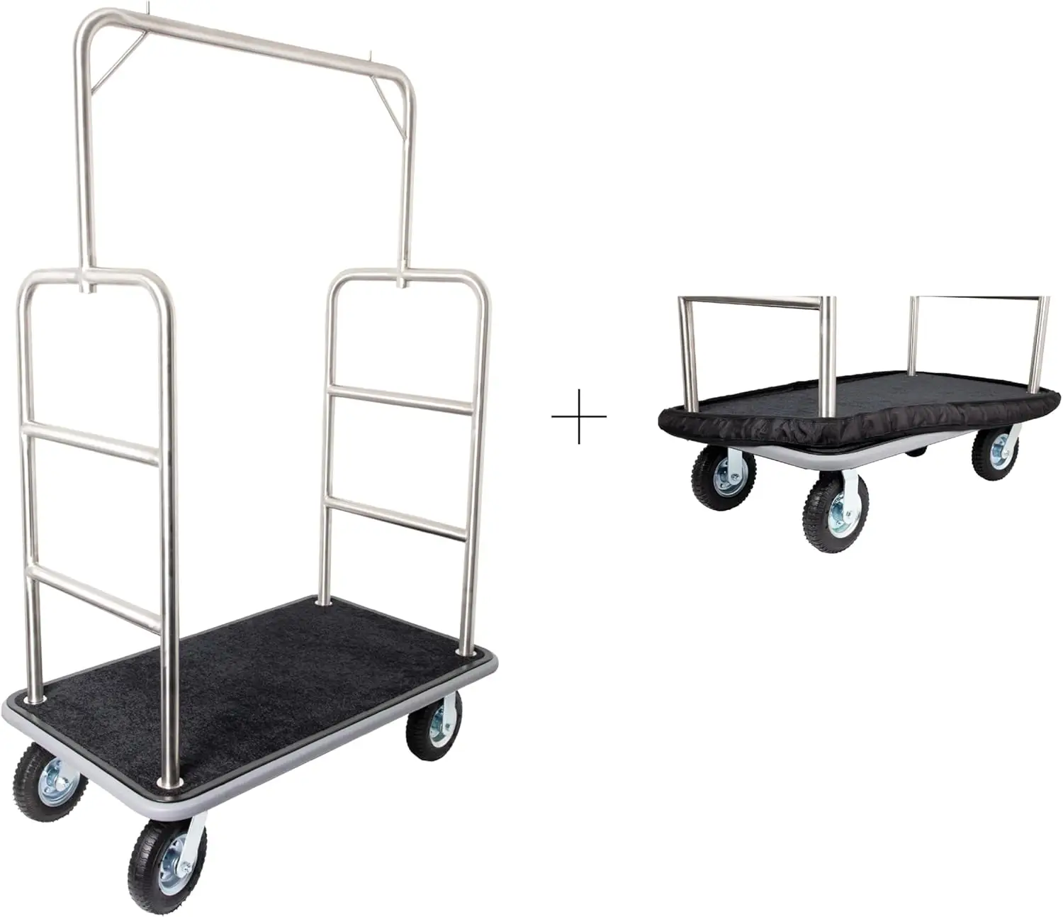 Avenue Luggage Cart- Hotel Bellman Cart- with Free Bumper Guard - Thick 1.5” Welded Steel Tubing, Full-Size Deck, Holds 1200 lbs