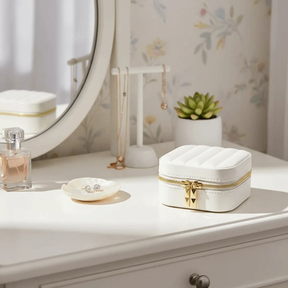 

Portable Solid Color Mirror Jewelry Box Lightweight Detachable Jewelry Storage Case Large Capacity Necklace Storage Box Vacation