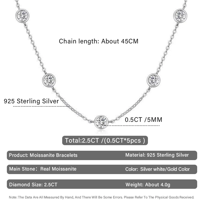 Real 1-2.5CT Moissanite Necklaces For Women 925 Silver Round Bubble Sparkling Diamond Pendant Necklace Jewelry Pass Diamond Test