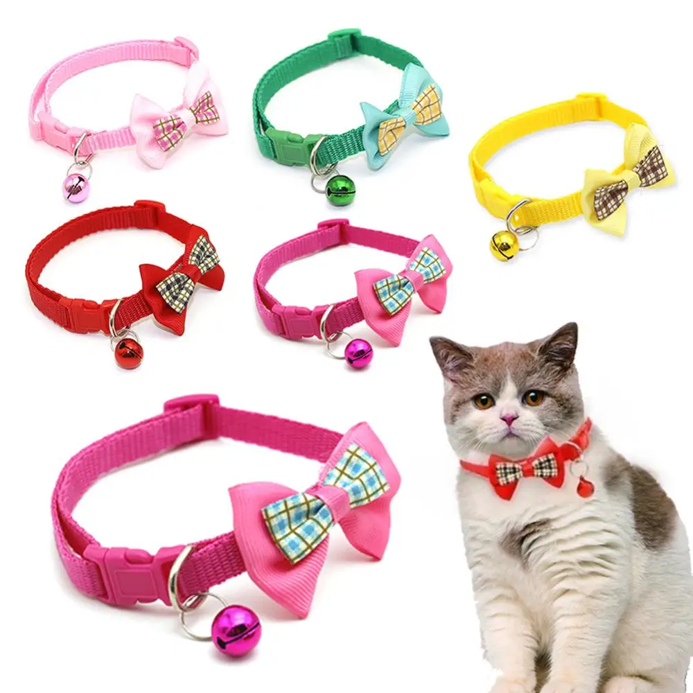 3-1PCS Adjustable Lattice Bow Tie For Dogs Cats Beautiful Collar With Bell Christmas New Year Gift For Puppies Pet Accessories