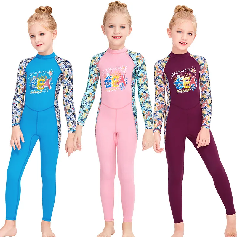 

2-12 Years New Girl Swimwear Swim Suits UV Protective Long Sleeve Children Swimsuits Sport