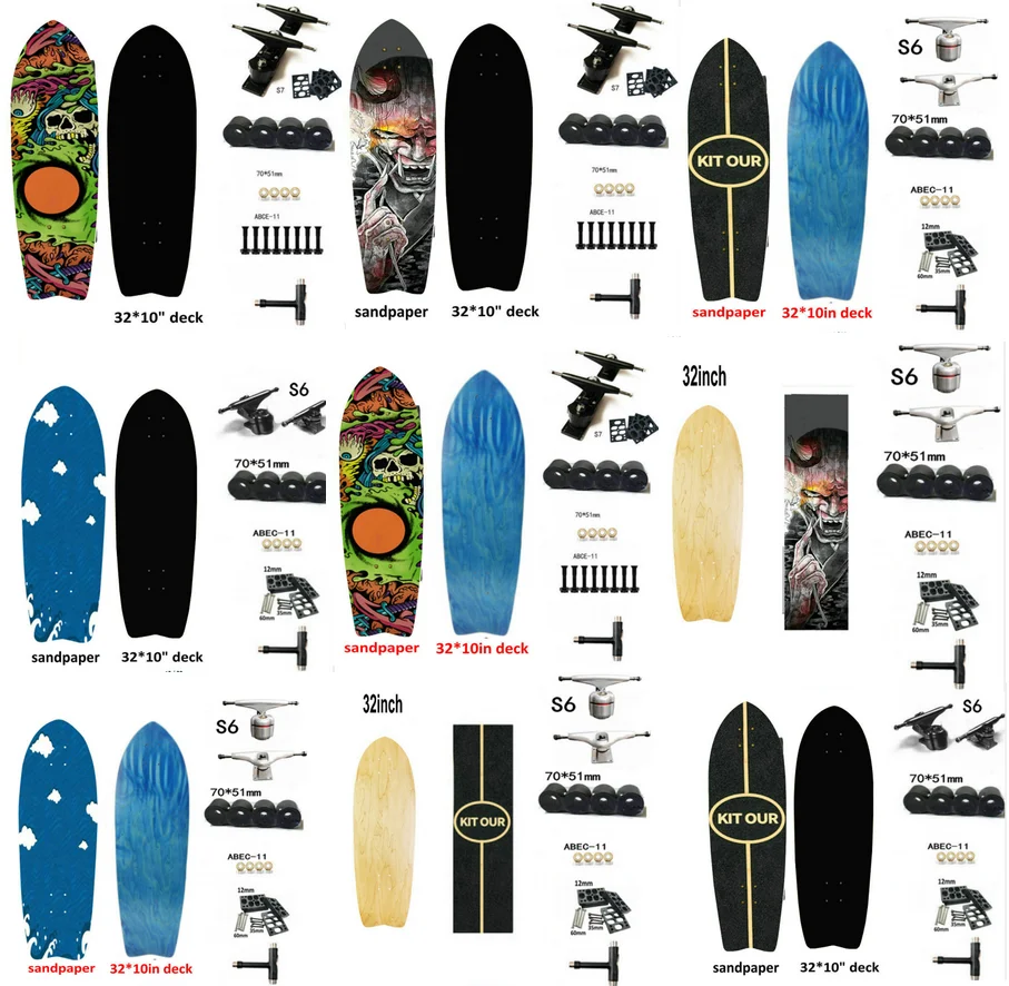 

32in Professional Land Surfboard Ski Surfing Practice S6 S7 Steering Axle Bridge Big Fishboard Surfskate Skateboard