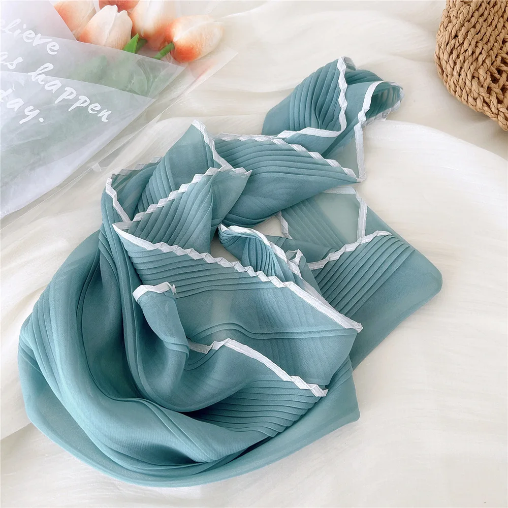 Ladies Hijab Wrinkle Scarves Neckwear Elegant Female Headband Hairband Summer Square Scarf Shawl Women Hair Tie Band Neckerchief