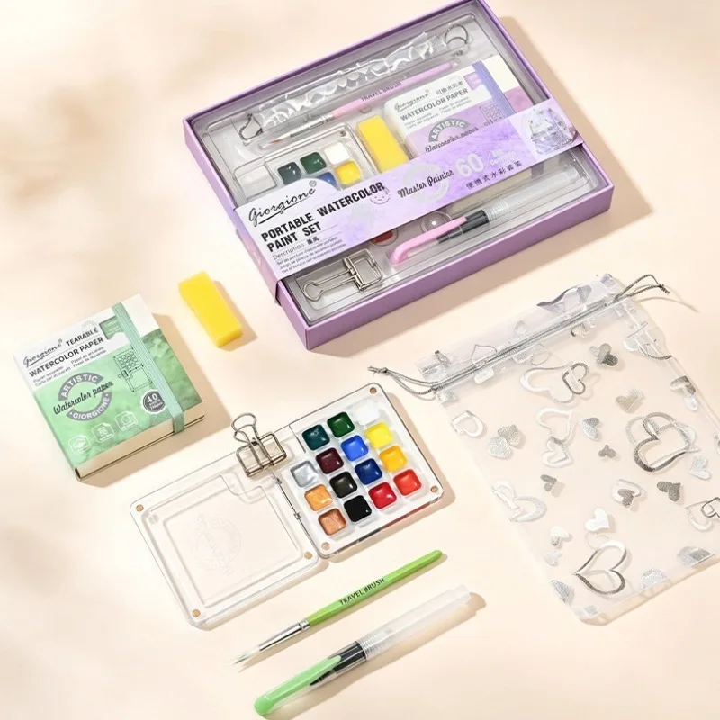 15 Colors Water Color Acrylic Box Set Portable Drawing Book Hand-Illustration Creation Tool Travel Sketch Painting Art Supplies