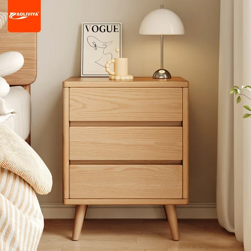 

Aoliviya Ecological Solid Wood Bedside Cabinet Bedroom and Household Modern Minimalist Bedside Narrow Three-Layer Heightened Sma