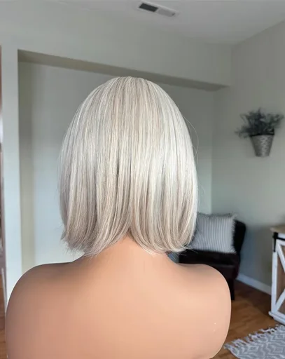 Bob-Perücke mit Spitze vorne, Platinblond mit Honighlights, synthetische Spitzenperücke, kurze Bob-Perücke für Damen, 30,5 cm, leimloses Naturhaar