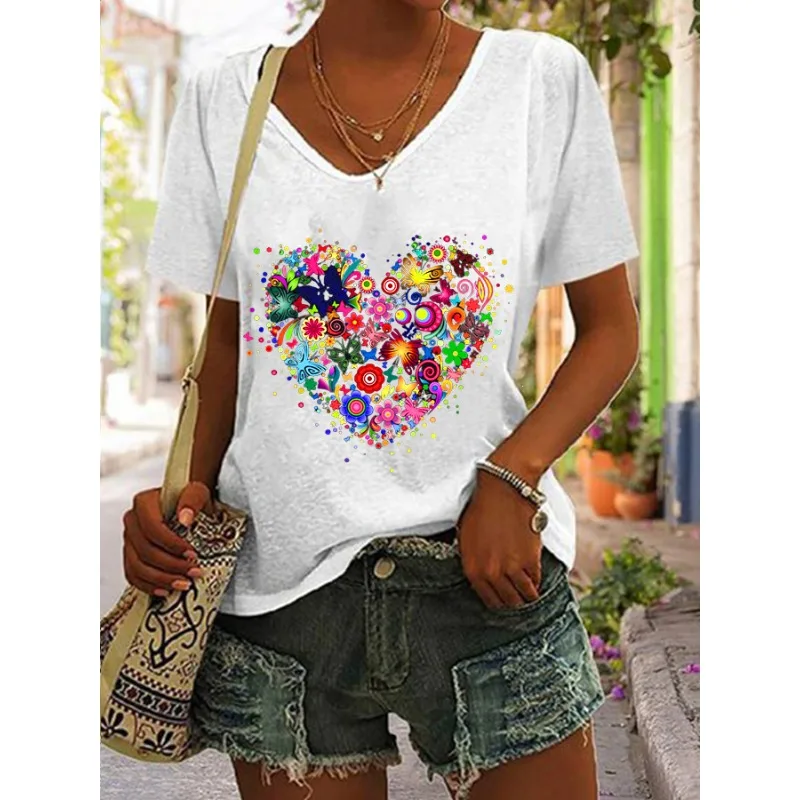 Chic Women's V Neck Vest Cinco De Mayo Print T Shirt Summer Short Sleeve Casual Tops  Tees