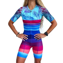 Women's Short Sleeve Triathlon Clothing Cycling Set Body Suit Skinsuit One-Piece Trisuit Fast Dry Sportwear Running Speedsuit