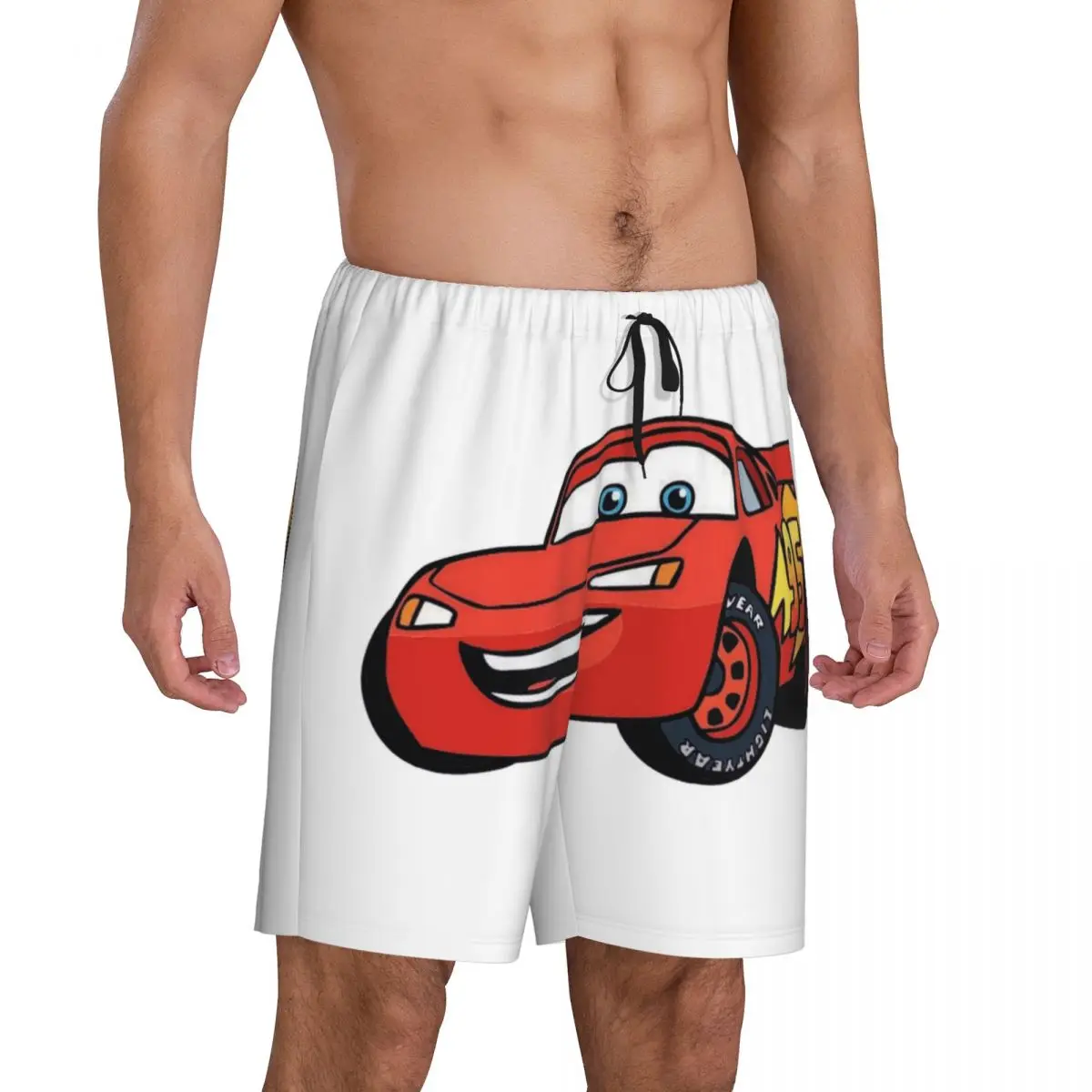 Custom Lightning Mcqueen Cartoon Cars Pajama Shorts Sleepwear for Men Elastic Waistband Sleep Lounge Short Pjs with Pockets