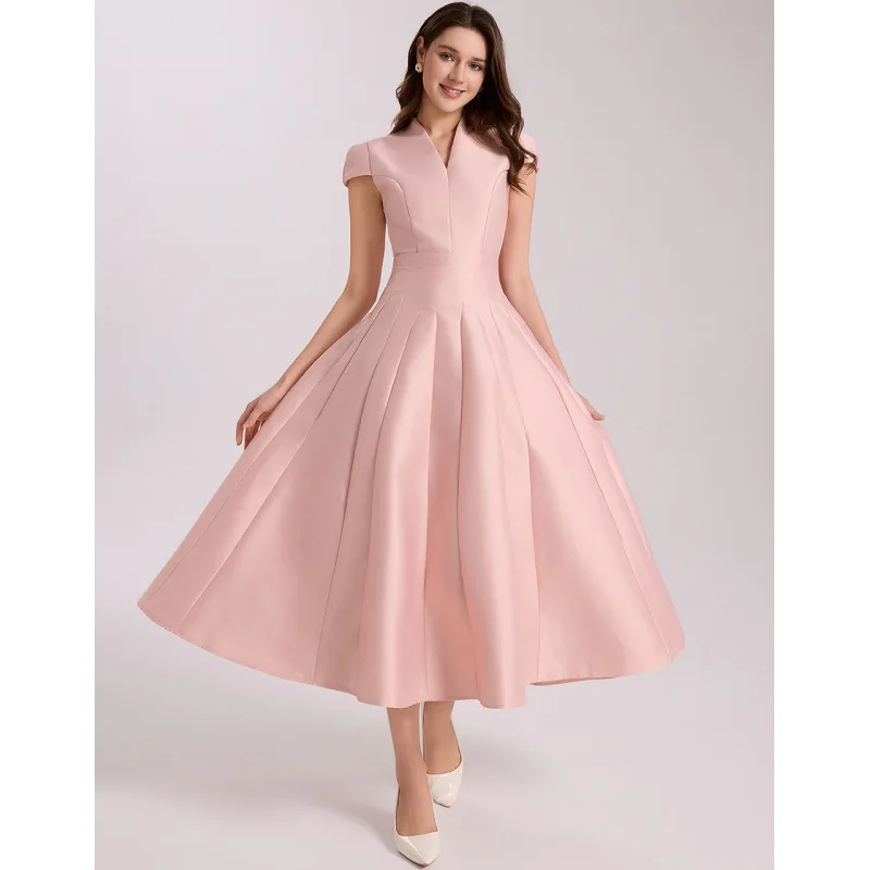 

Ele High Waist ort Sve V-Ne Slimming A-Line Dr Fro Commute Sle Velvet Fabric Vintage Faion plus Size