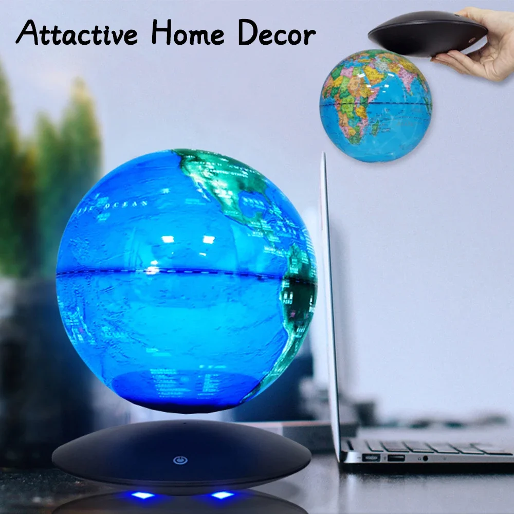 20cm 8 Inch Desk Geographic Teaching Interactive World English Map Magnetic Levitating Floating RGB LED Light Plastic Globe