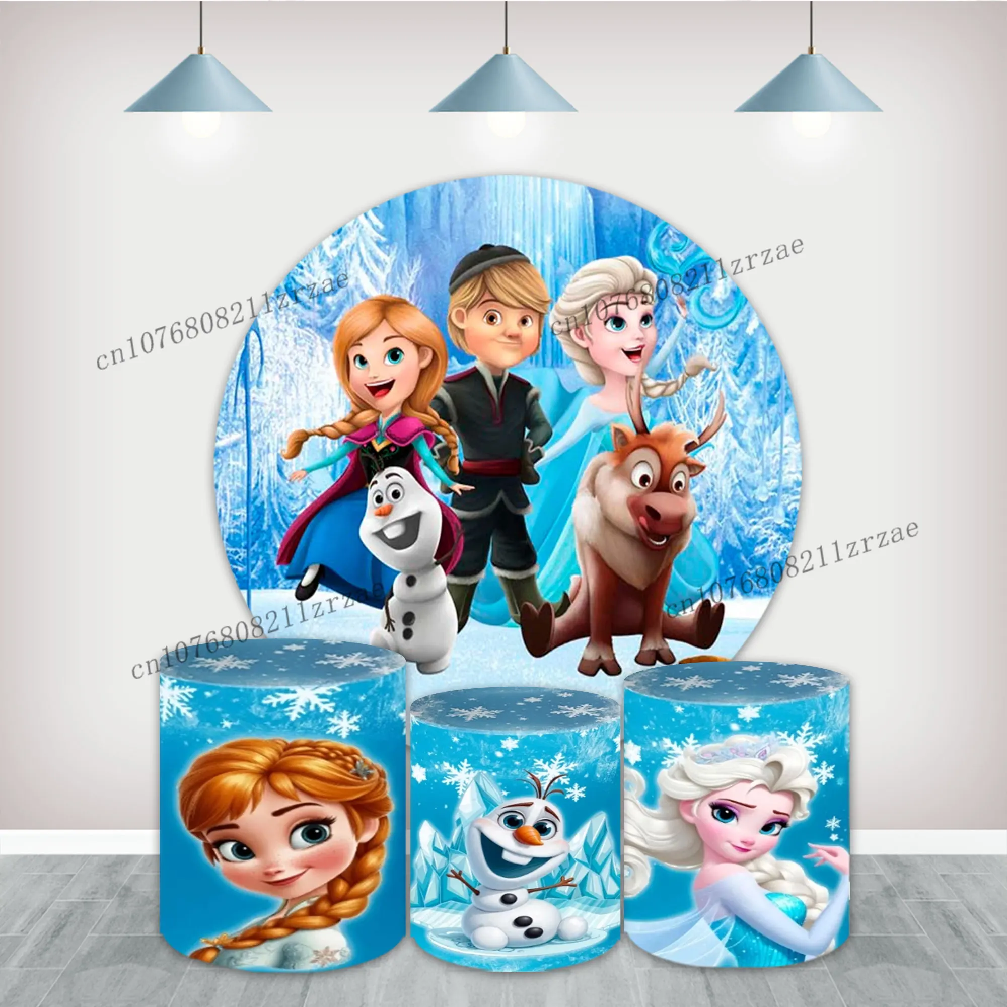 

Холодное сердце, принцесса, Эльза, Анна, снеговик, круглый фон для девочек, декор для вечеринки в честь первого дня рождения, постер для детского душа, фон для фотосъемки, баннер