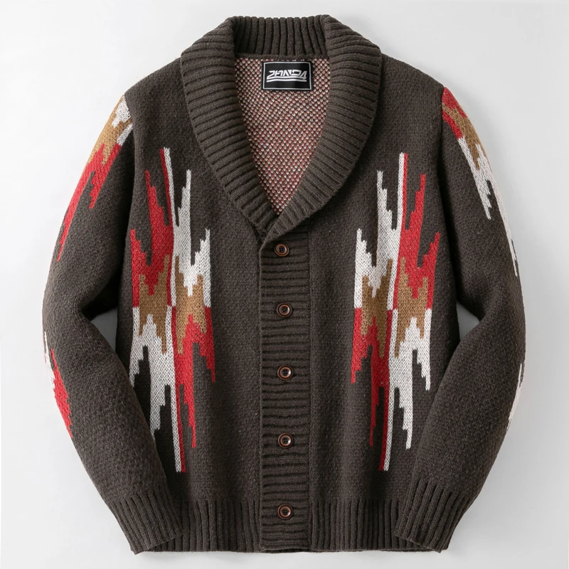 Men Thicken Warm Cardigan Sweater Autumn Winter Retro Jacquard Knitted Jackets Male Streetwear Lapel Sweater Outerwear SY0054