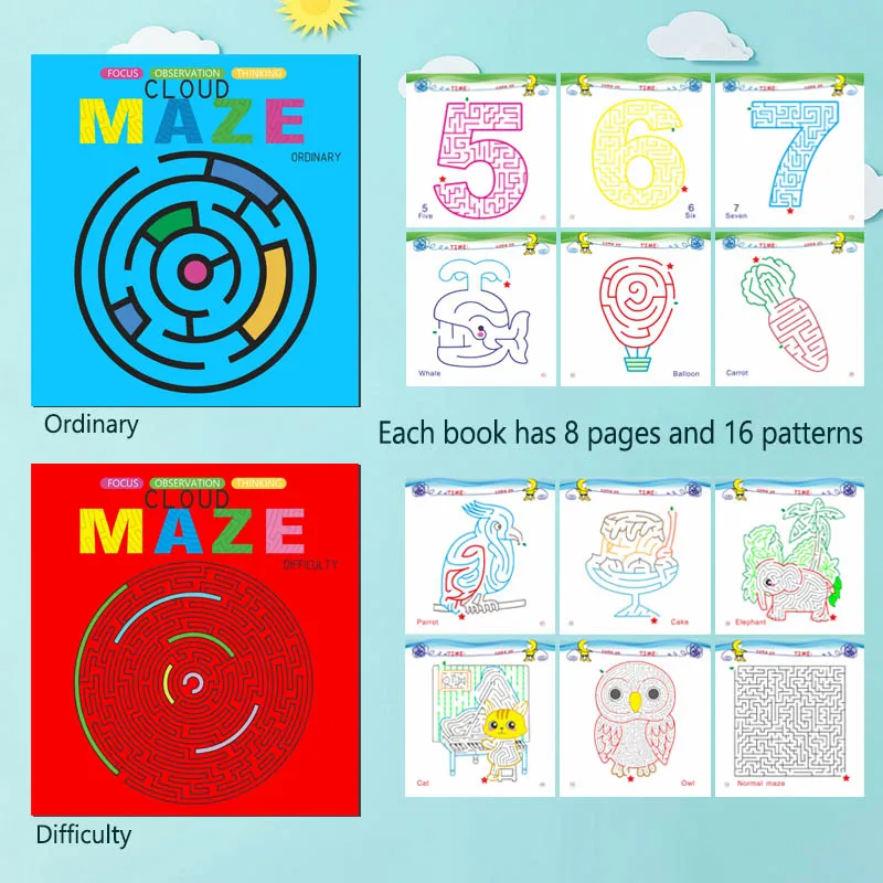 Labyrint kleurboek, kinderen leren tekenen, doodle en kleuren, leuke doolhofspellen, verbetering van concentratie en observatie, geschikt