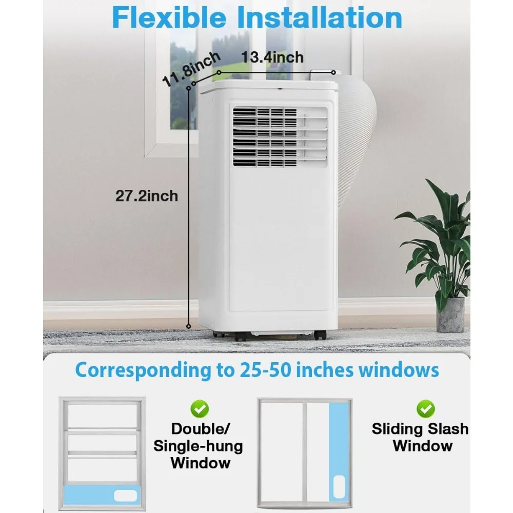 Portable Air Conditioner, 8000 BTU for Room up to 350 sq. ft, Portable AC with Dehumidifier & Fan, 2 Fan Speeds