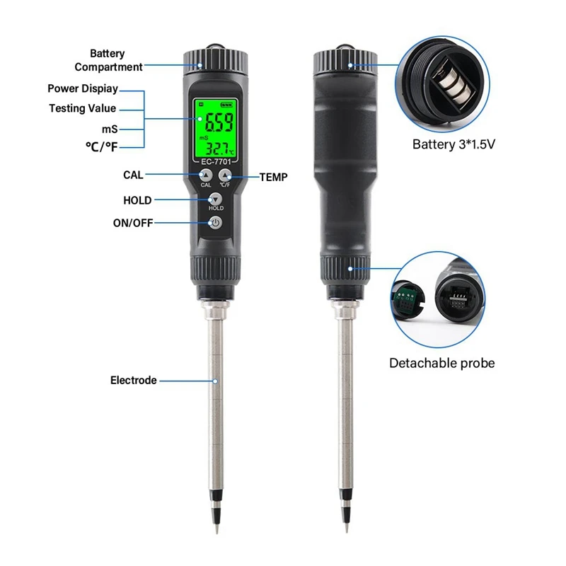 EC-7701 inteligentny miernik EC gleby 0.0-10.0Ms/Cm Tester gleby rejestrator danych analizator temperatury dla hydroponiki sadzenie ogród trwały