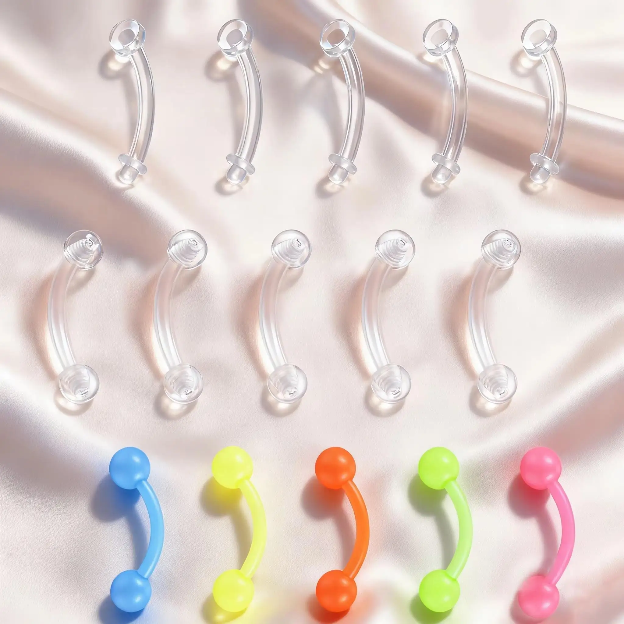 15pcs 16G Clear Flexible Plastic Daith Ear Stud Rook Earrings Nose Ring Eyebrow Rings Curved Barbells Belly Piercing Retainers