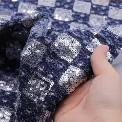 Glitter Checkerboard Denim Fabric with Sequin Embroidered Beads Washed High-grade Materials For Dress Skirt Bag Garment DIY