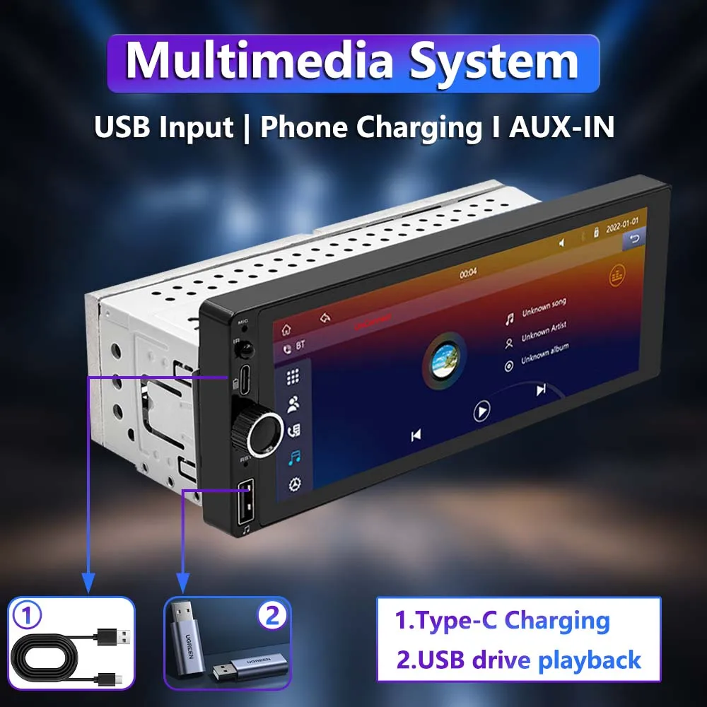 6.86 Inch 1Din Touch Screen Car Multimedia Radio BT Carplay Android Auto USB RDS FM MP5 Player SWC Wireless Mirror Link Video