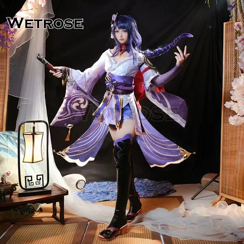 

[Wetrose] в наличии, костюм для косплея Raiden Shogun SSR 2024 New Genshin impact электроаррон ei раадн, полный комплект, кожа, латекс
