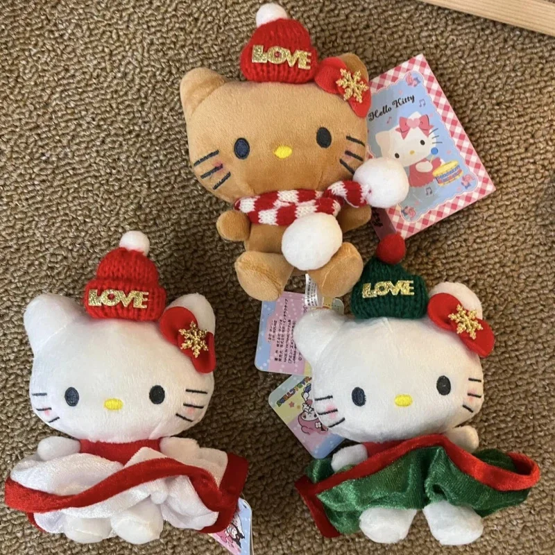 Porte-clés en peluche chaton mignon, rouge vert, Style de noël, poupée en peluche, sac à dos, chaîne suspendue, décoration d'ambiance de noël, cadeau