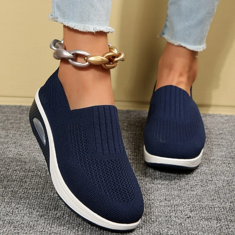 Sapatos femininos vulcanizados, dedo do pé redondo, boca rasa, slip-on, casual diário, esportes de caminhada confortáveis, nova moda, verão, 2024