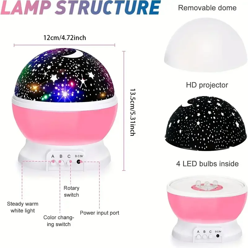 Proyector de luz nocturna de luna y estrella, lámpara giratoria de 360 grados, cambia de color, ideal para decoración del hogar, 1 unidad