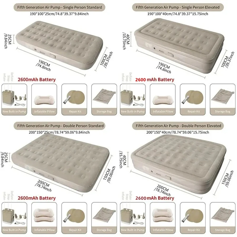 Inflatable Air Mattress Camping Mats Interior Bed PVC Inflatable Sleeping Mattress 2 Person Mat Built-in Pump Thicken Mat