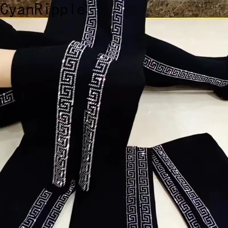 Four Seasons High Waist Stretch Women Leggings All-match Shiny Hot Diamonds Skinny Pants Thicken Fleece Ankle-length Leggings