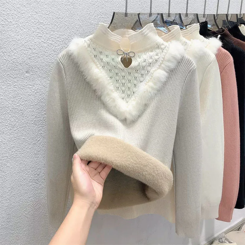 Women Half Turtleneck Sweater Pullover 2022 New Thick warm Autumn Winter Fleece Ladies Knitwear Sweater Long Sleeves Female Tops