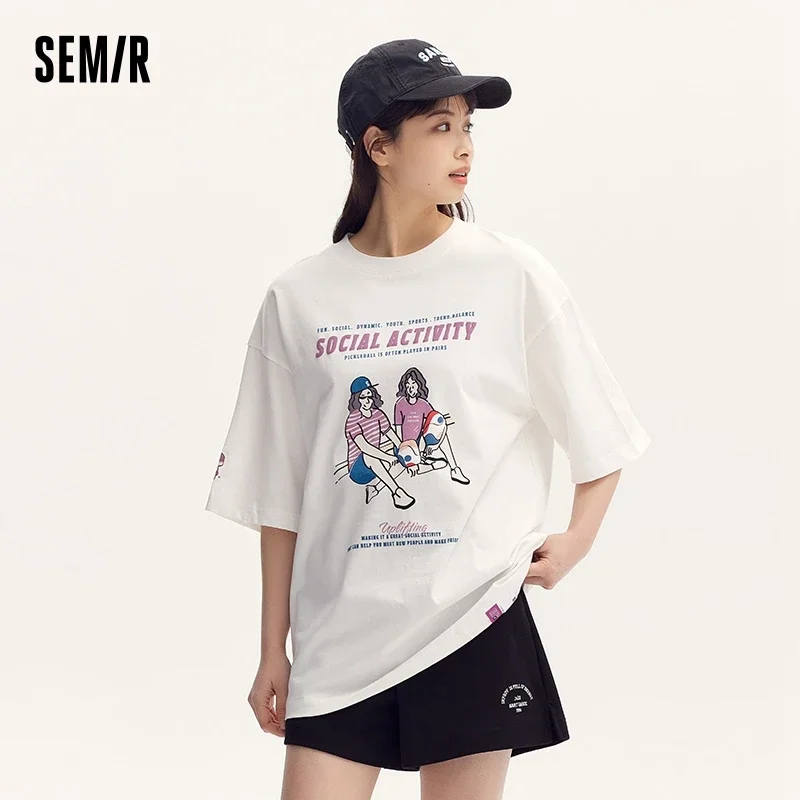 Semir T-Shirt Women Mid-Length Short-Sleeve T-Shirt Printed Vintage Design 2024 New Summer Collection Loose Fit Pullover