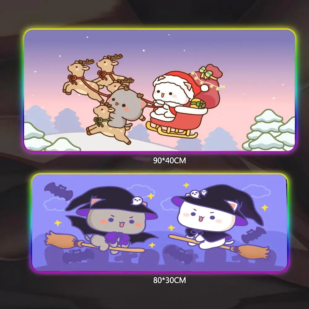 

Peach Mochi Cat And Goma Mouse Pad Gamer Luminescence Led Mouse Pad Gaming Table Rgb Deskmat Keyboard Pc Mousepad