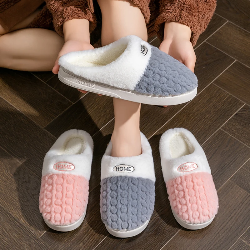 

Winter Men's Home Slippers Warm Shoes Non-slip Indoor Outdoor Thick Bottom Plush Slippers For Women Casual Home Cotton Shoes
