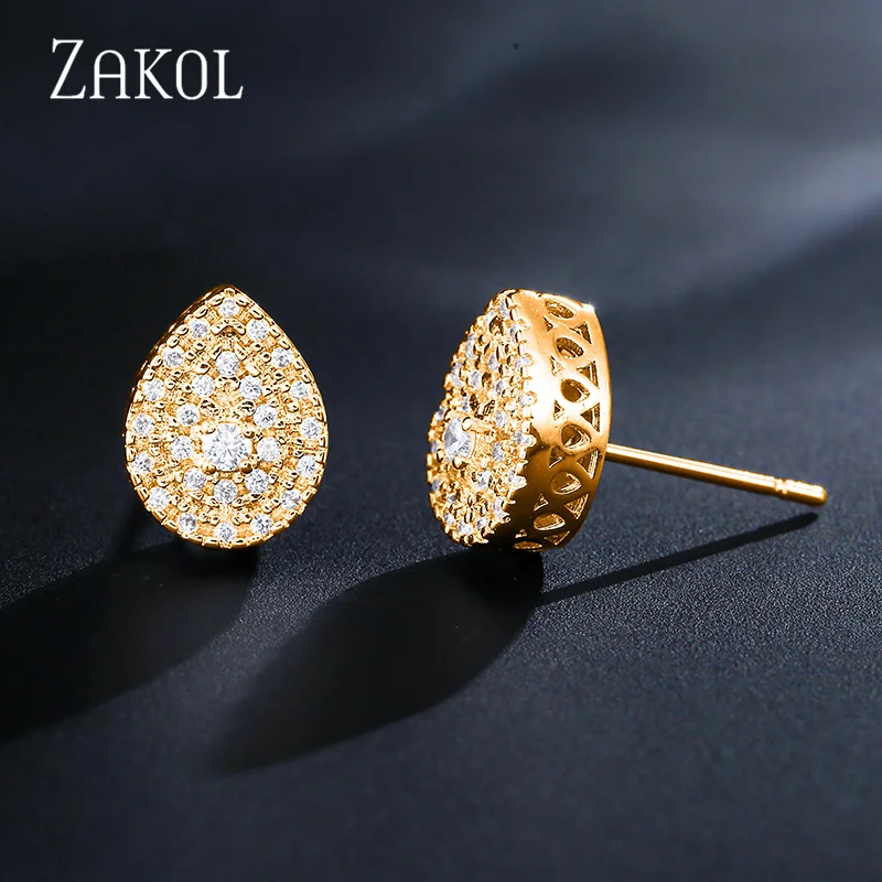 ZAKOL Simple Sliver Color Teardrop Cubic Zirconia Stud Earrings for Women Wedding Dinner Anniversary Jewelry EP2373