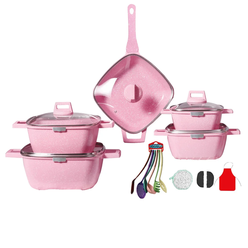 

21 Pieces Non Stick Granite Pans Die Cast Aluminum Cookware Set Wholesale Pots and Pans Home Kitchen Healthy Colorful