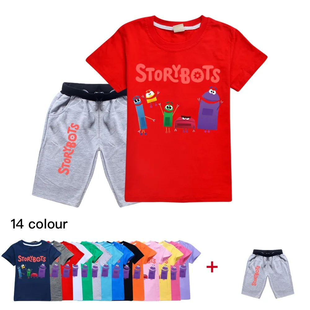 Kid Summer Storybots children's clothing set Boys and girls cartoon T-shirt shorts set boutique children's clothing2254