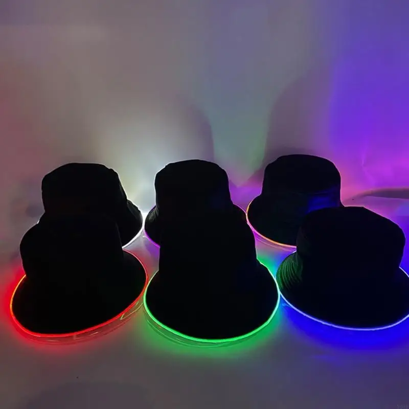 قبعة صياد مضيئة بإضاءة LED للحماية من الشمس خفيفة الوزن وقابلة للتعديل لحفلات الهالوين والأنشطة الخارجية Y08E #3