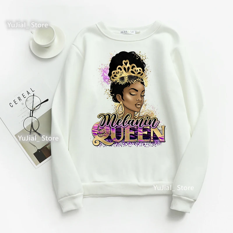 Watercolor Melanin Queen Graphic Print Sweatshirt Women Black Girls Magic Hoodies Birthday Gift Jumper Winter/Spring Clothes