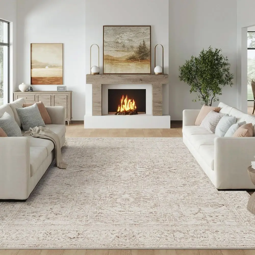 

Ковер 8x10 футов, моющийся, бежевый, винтажный, нейтральный, состаренный, восточный, большой, нескользящий, для гостиной, спальни, с низким ворсом, для помещений, размер M