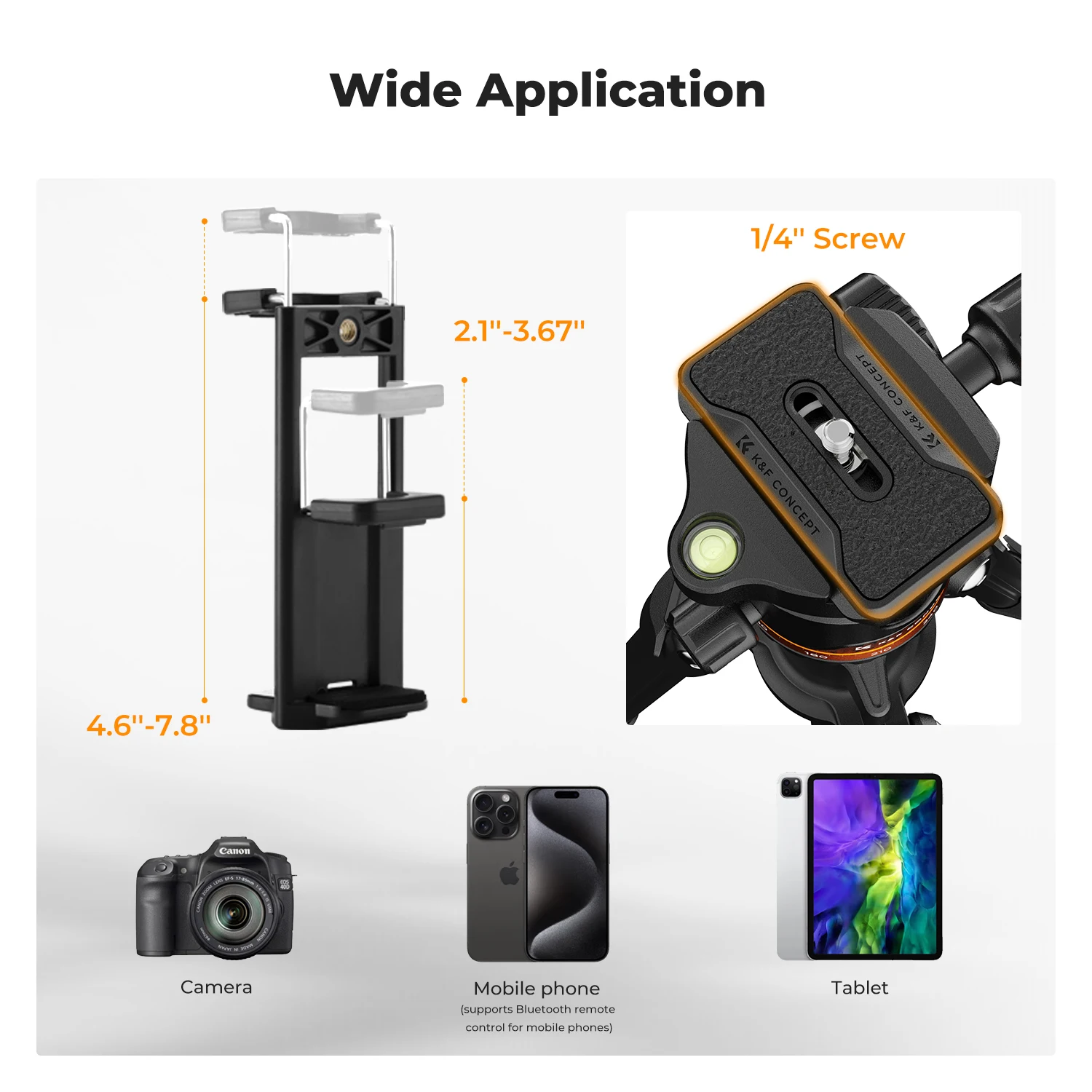 K&F Concept 75.6 بوصة/192 سنتيمتر كاميرا ترايبود الثقيلة DSLR ترايبود Monopod مع مشبك الهاتف المحمول الكرة رئيس تحميل قدرة 8 كجم/17.6 رطل