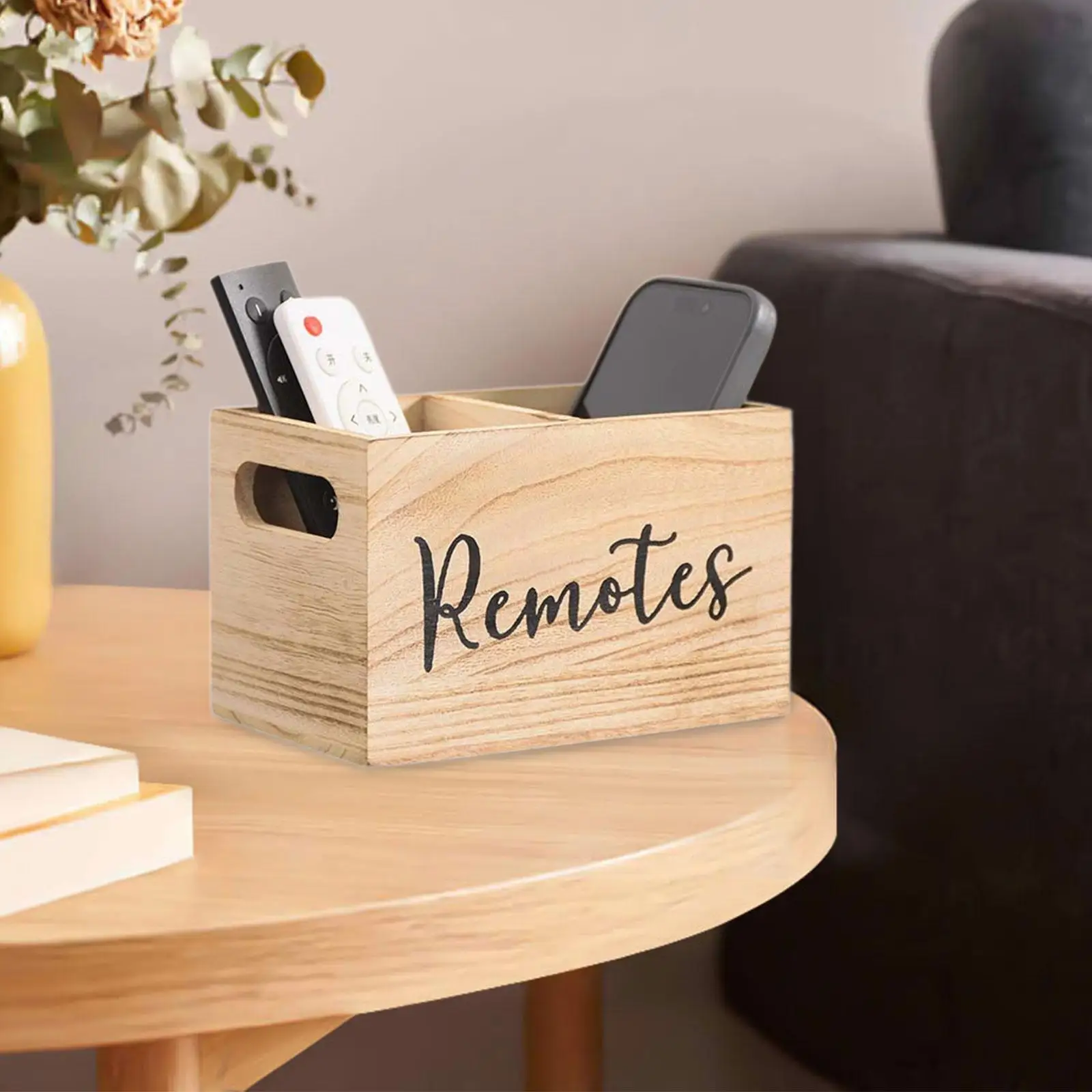 Remote Control Holder Wooden Remote Organizer for Countertop NightStand Desk