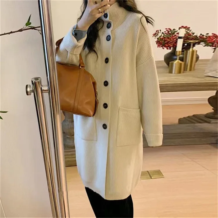 

2024 New Vintage Thicken Warm Solid Winter Sweater Coat Loose Long Cardigan Women Korean Style Casual Knit E2565