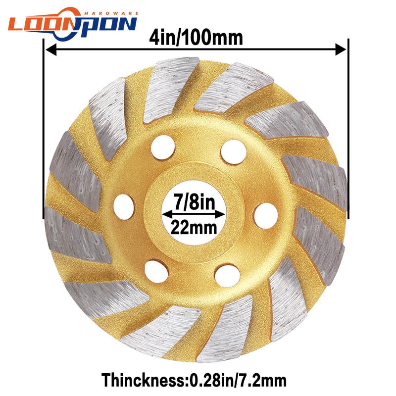 Loonpon 100/125/150mm Diamond Segment Grinding Wheel Cup Abrasive Grinder Disc for Stone Concrete Marble Granite