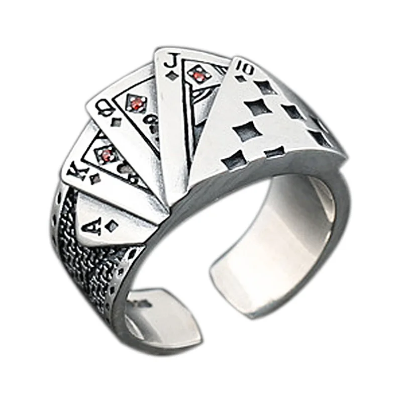 Retro Playing Card Ring for Men's and Women's Unisex Open Tonghua Shun Gambling God Card Ring Jewelry