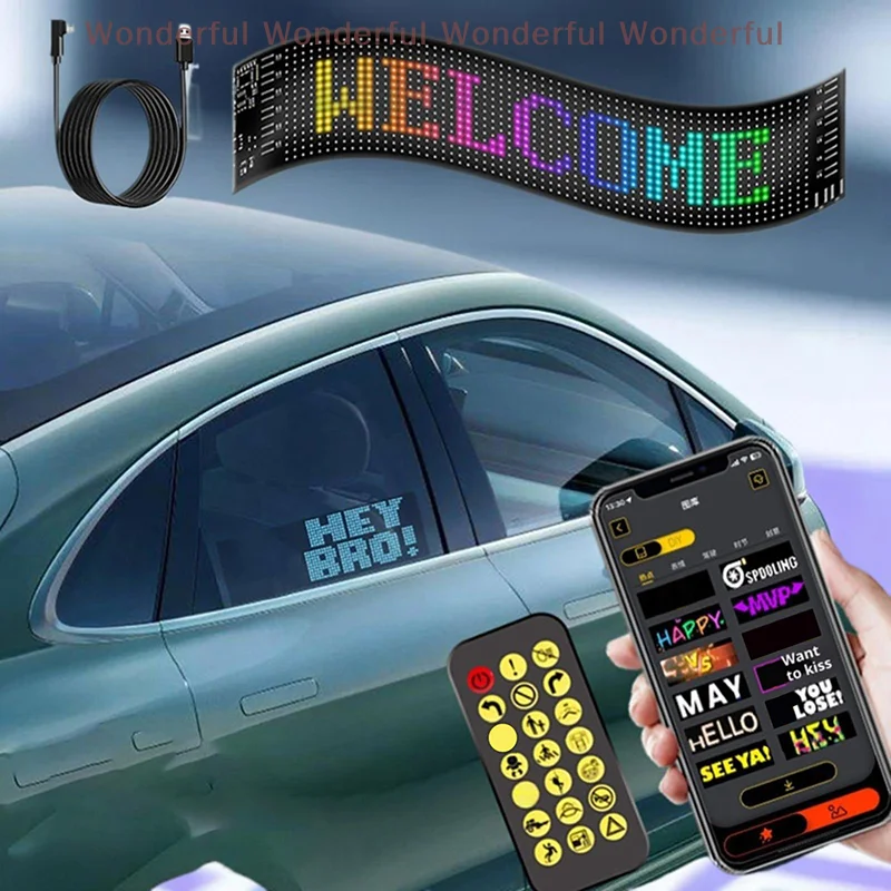 

Dynamic Display LED Panel, 5V USB Powered, RGB Graffiti Design, Bluetooth APP Message Display for Car/Shop/Sign