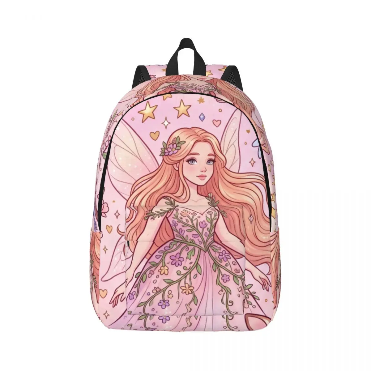 Heart School Backpack Allover Fairies Animals Whimsical Nostalgic Pastel Pink Multi Fashion Daypack for College Travel Gift Love