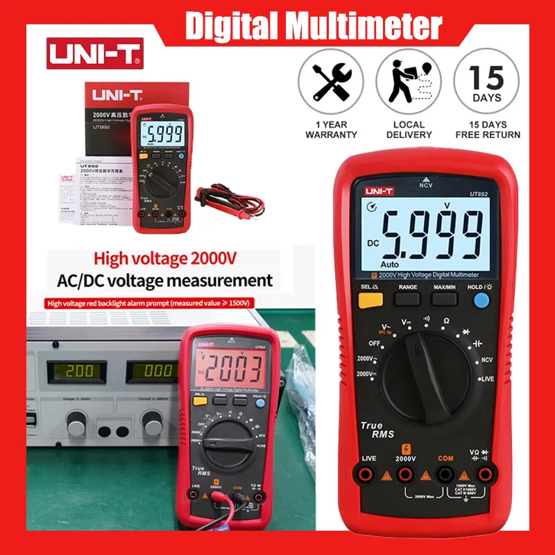 

UNI-T 2000V Digital Multimeter For Mine UT892 High Voltage Professional Multimeter Tester NCV Capacitance LIVE Test Multi Meter