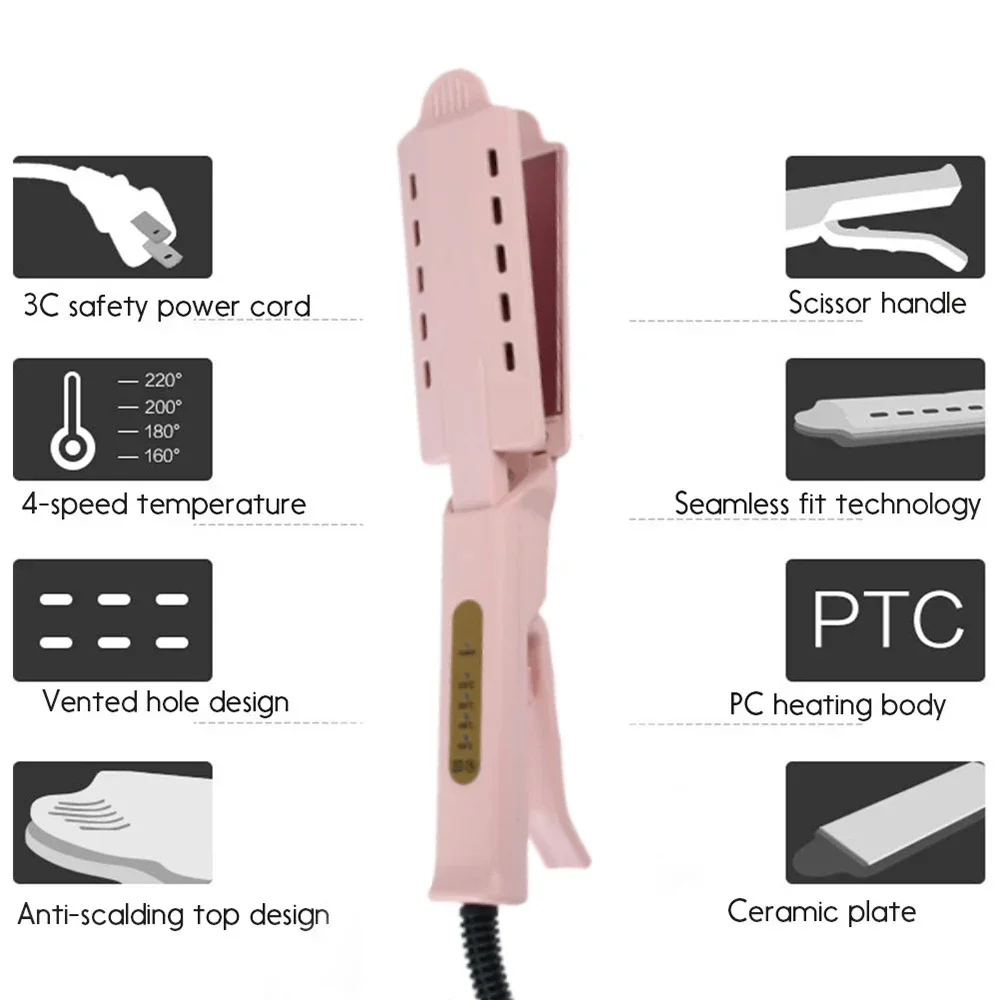 Wide Plate Ionic Flat Iron Pink Hair Straightener Adjustable Temperature Four-gear Steam Hair Straightener Wet&Dry Styling Tool