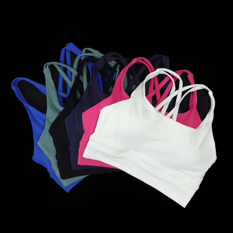 Women's sports bra with cross straps and high-quality yoga bra for the back, running, fitness, gym, breathable soft cushion bra