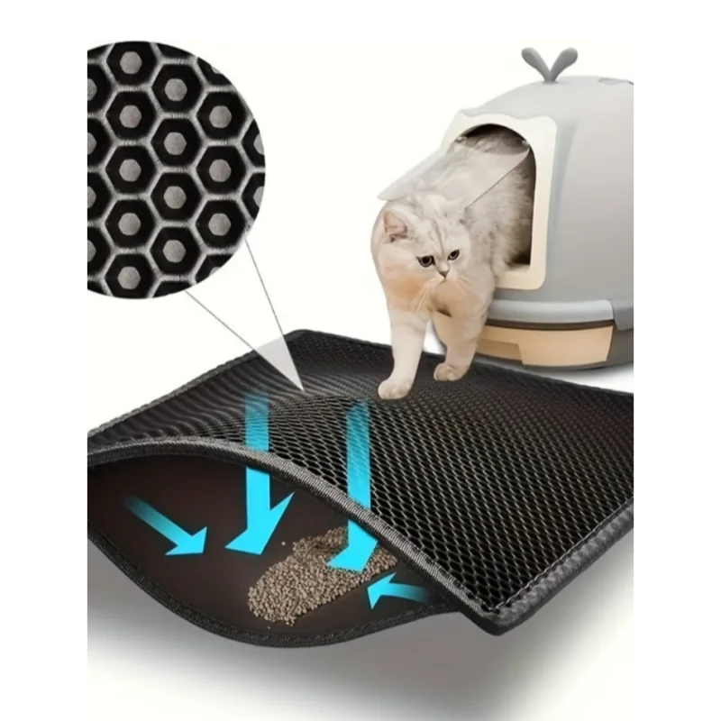 1pc, Cat Litter Mat, Cat Waterproof Litter Trapping Mat,Double Layer Filter Washable Non Slip Cat Mat For Cleaning, Pet Supplies